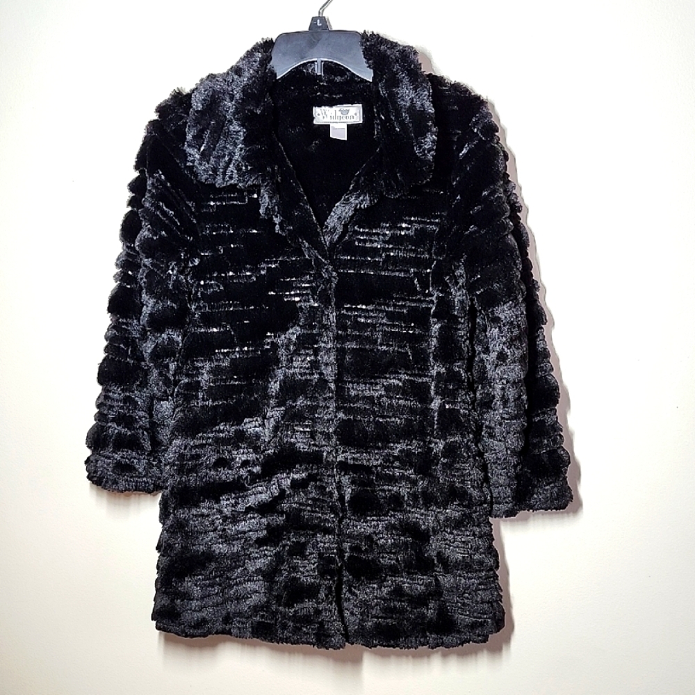 Widgeon Luxurious Black Faux Fur Coat With Sequin Vintage Coat Womens Large
